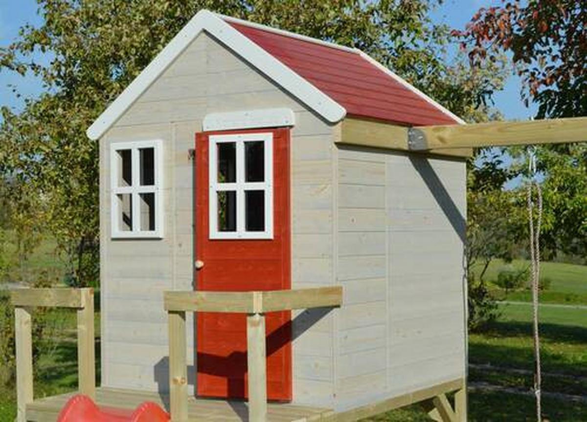 Spielhaus Elefant Naturfarben/Rot, B: 350 cm - Rot/Naturfarben, KONVENTIONELL, Holz (350/242/290cm)