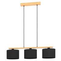 Hängeleuchte Castralvo H:110cm 3-Flammig, Echtholz/Stahl - Schwarz/Braun, Basics, Holz/Textil (97,5/17,5/110cm) - Eglo