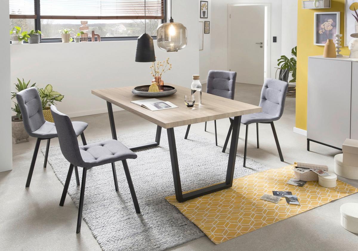 Esstisch Schwarz, Naturfarben L: 160cm - Schwarz/Naturfarben, Design, Holzwerkstoff/Metall (160/90/75cm) - Livetastic