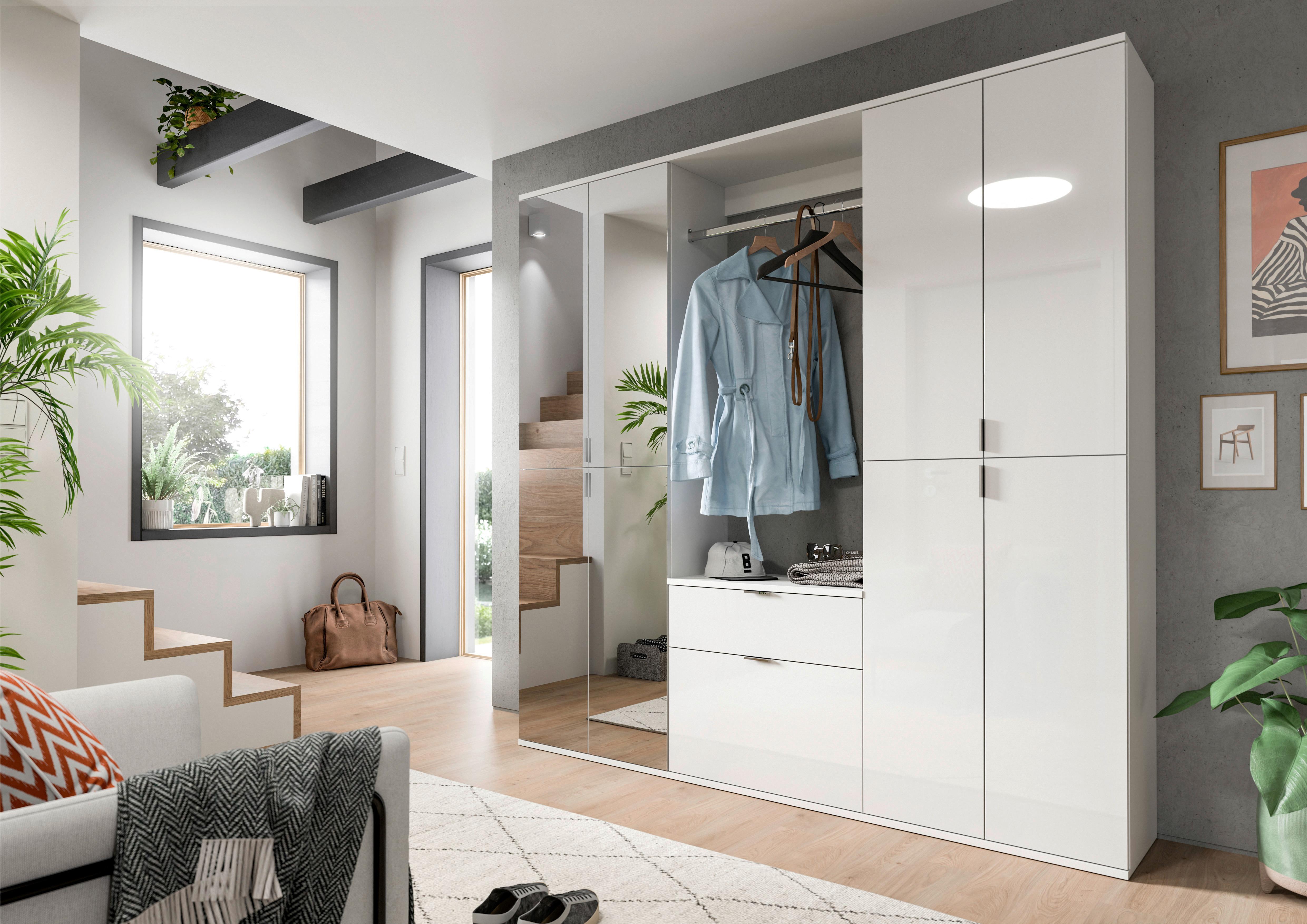 Garderobe Projekt X 3-Teilig Weiß B: 183 cm - Weiß Hochglanz, MODERN, Glas/Holzwerkstoff (183/193/34cm) - MID.YOU
