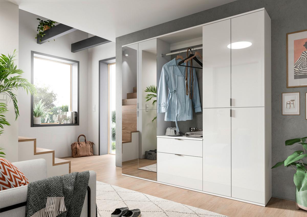 Garderobe Projekt X 3-teilig Weiß B: 183 Cm - Weiß Hochglanz, MODERN, Glas/Holzwerkstoff (183/193/34cm) - MID.YOU