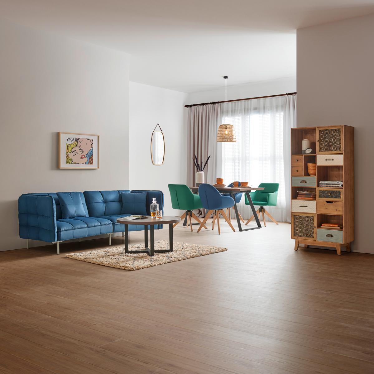 Jedálenská stolička LORE modrá - modrá/prírodná farba, Modern, kov/drevo (59/84/60cm) - Livetastic