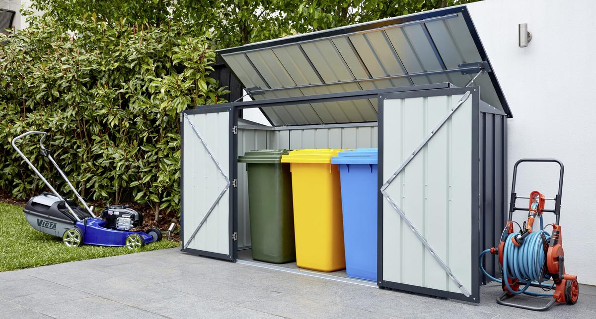 Mülltonnenbox für 3 Tonnen BxHxT 236x131,5x101cm + Pultdach - Anthrazit, Basics, Metall (236/131,5/101cm)