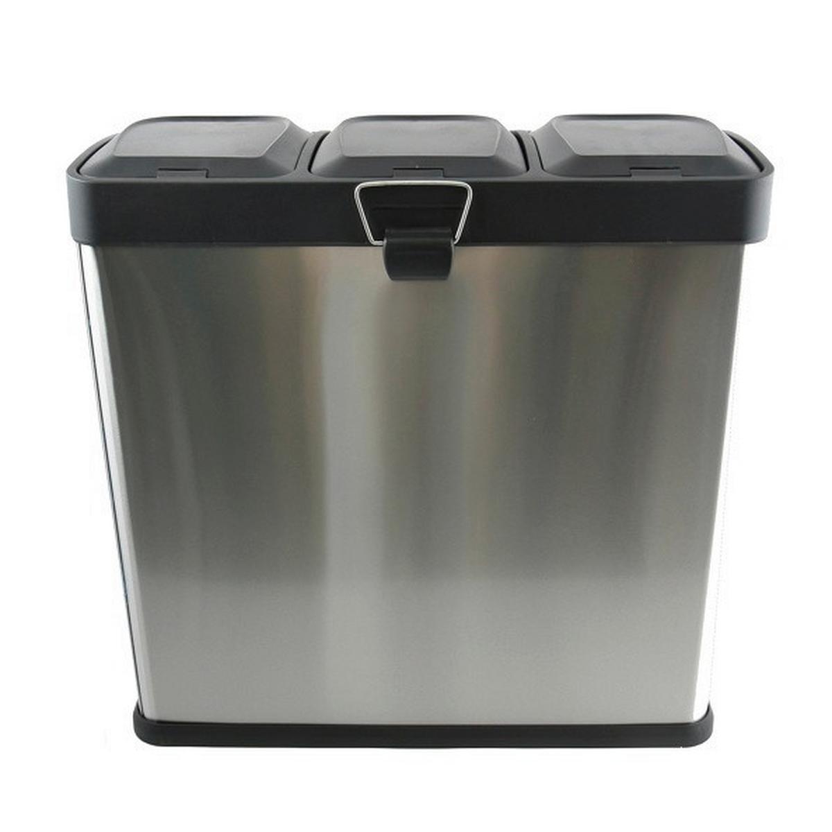 Treteimer 60l Silberfarben Metall Lxbxh: 60,5x34x60,5 Cm - Silberfarben/Schwarz, Basics, Kunststoff/Metall (60,5cm)