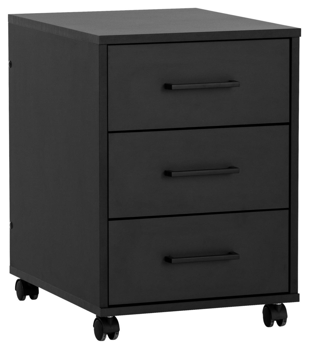 Rollcontainer Ruby - Schwarz, MODERN, Holzwerkstoff/Kunststoff (40,1/57/50cm) - MID.YOU