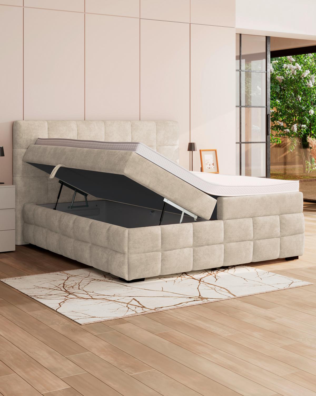 Čalouněná postel VEGA 180x200 cm, bílá - bílá/černá, Trend, dřevo/textil (180/200cm)