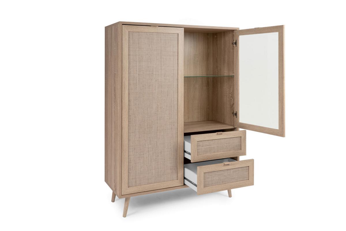 Highboard + Glastür 101,5 Cm Bali, Eiche/geflechtoptik - Sonoma Eiche, Natur, Glas/Holzwerkstoff (101,5/139/40cm) - MID.YOU