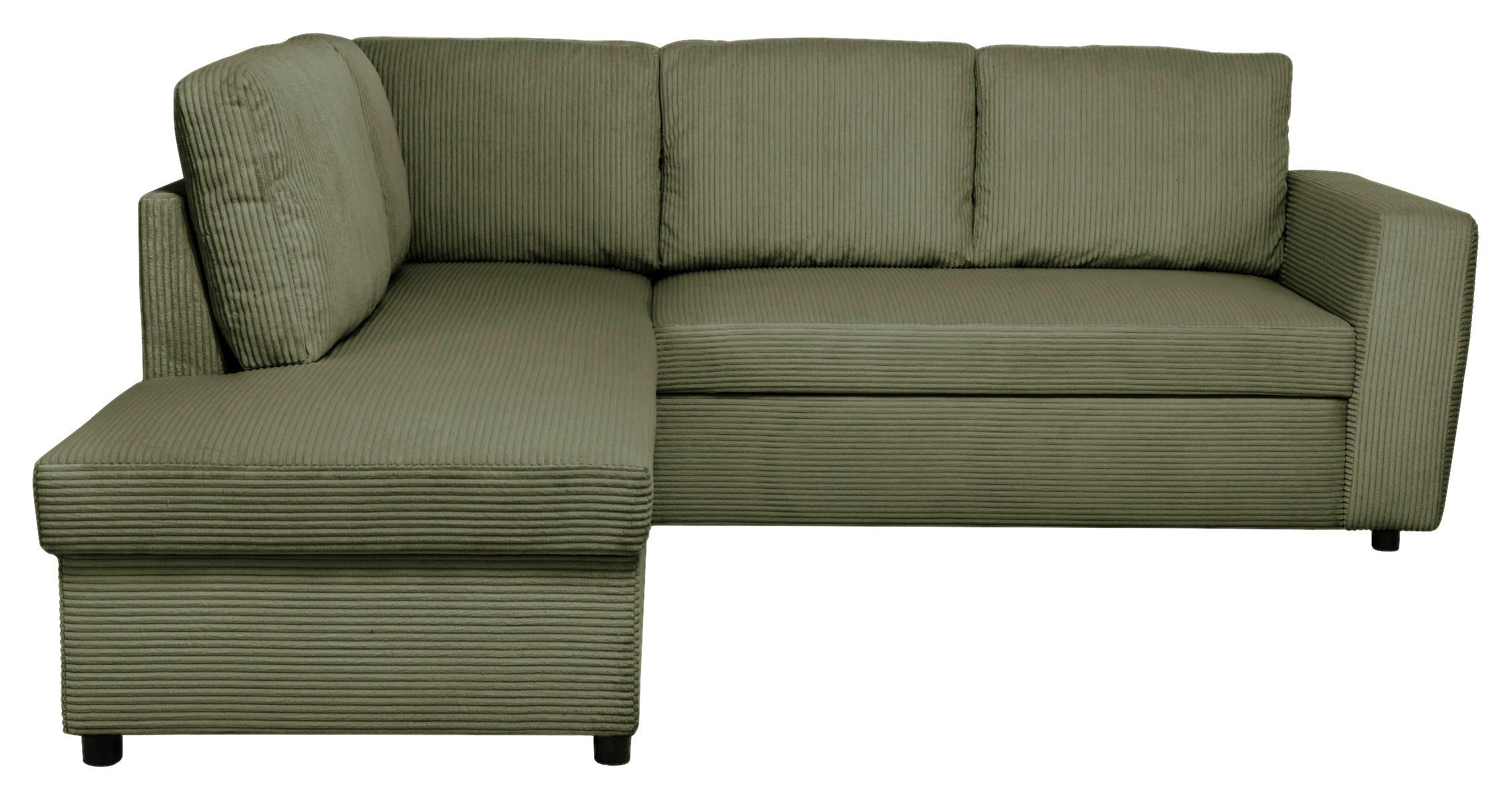 Ecksofa mit Schlaffunktion Toulouse Cord kaki, 206x224cm - Khaki/Schwarz, Trend, Holz/Textil (206/224cm)