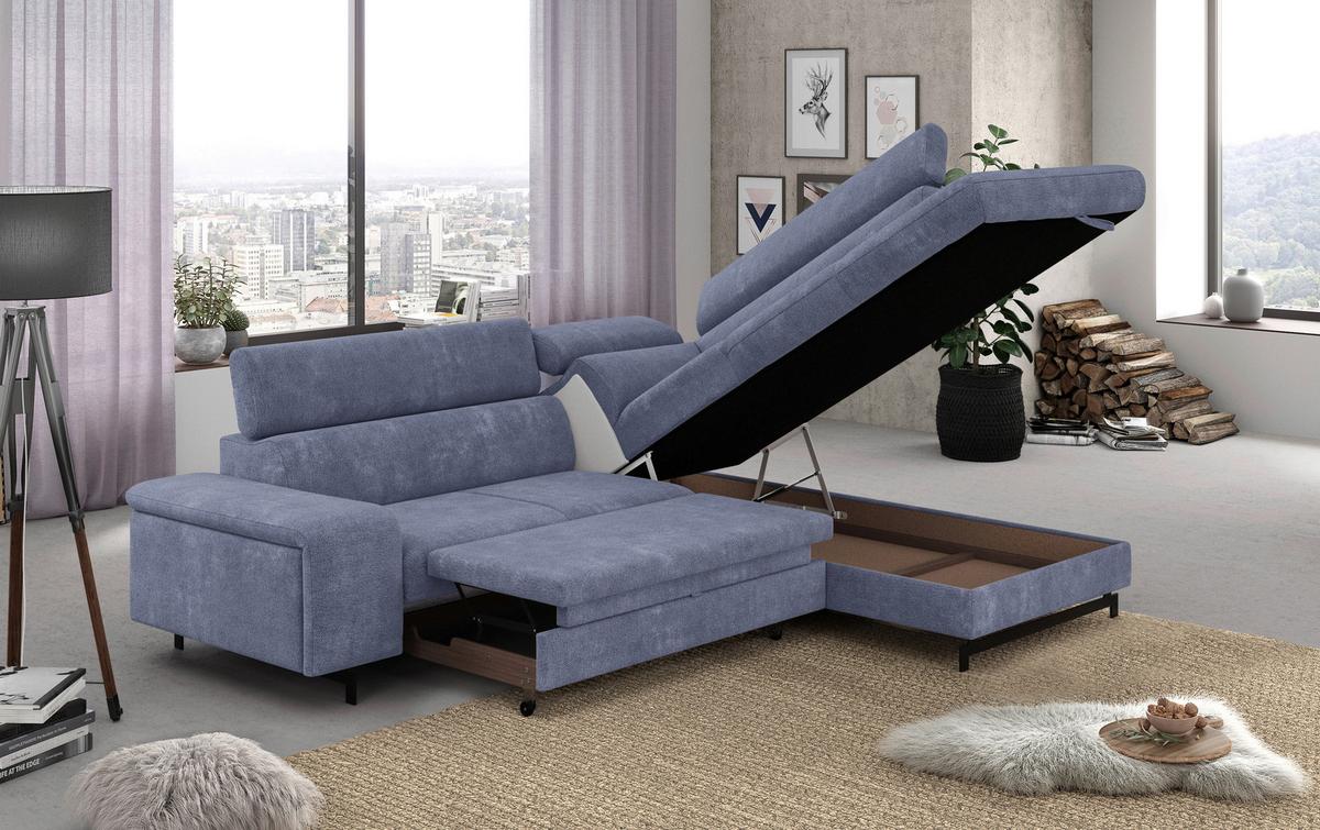 Ecksofa mit Bettkasten Emma Blau 262x215 cm - Blau/Schwarz, Textil (262/215cm) - MID.YOU