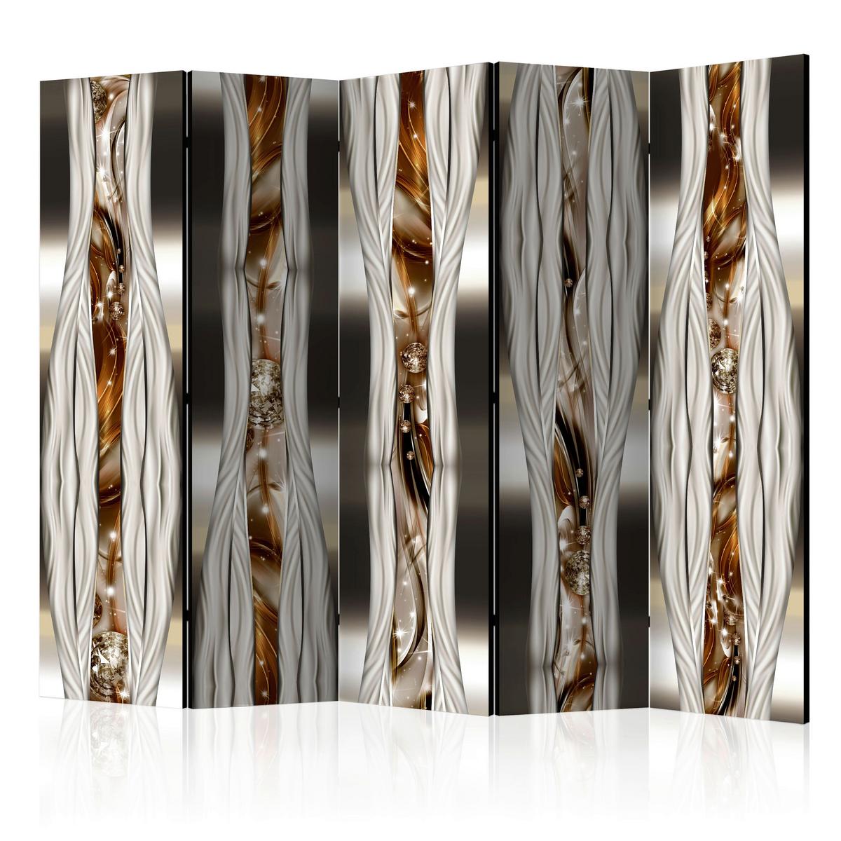 Paravent Schwarz Beige Cognac B: 225 cm - Cognac/Beige, Basics, Holz/Textil (225/172/3cm) - artgeist