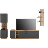 Wohnwand Jake Anthrazit/ Eiche Artisan Dekor B: 334,7cm - Anthrazit/Eiche Artisan, Trend, Glas/Holzwerkstoff (334,7/187/38cm)