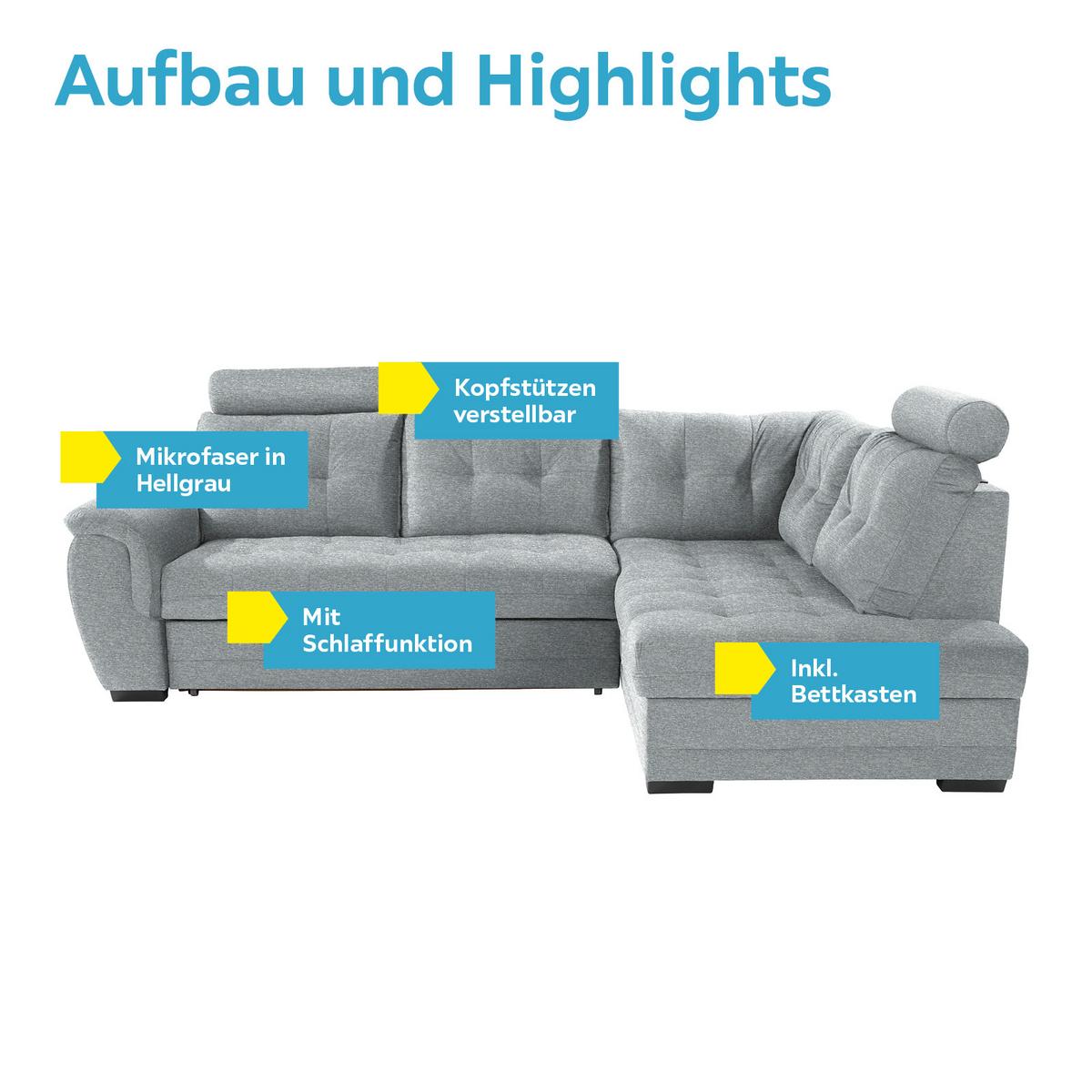 Ecksofa Mit Schlaffunktion + Bettkasten Falco, Webstoff - Dunkelbraun/Hellgrau, KONVENTIONELL, Textil (251/183cm) - Ondega