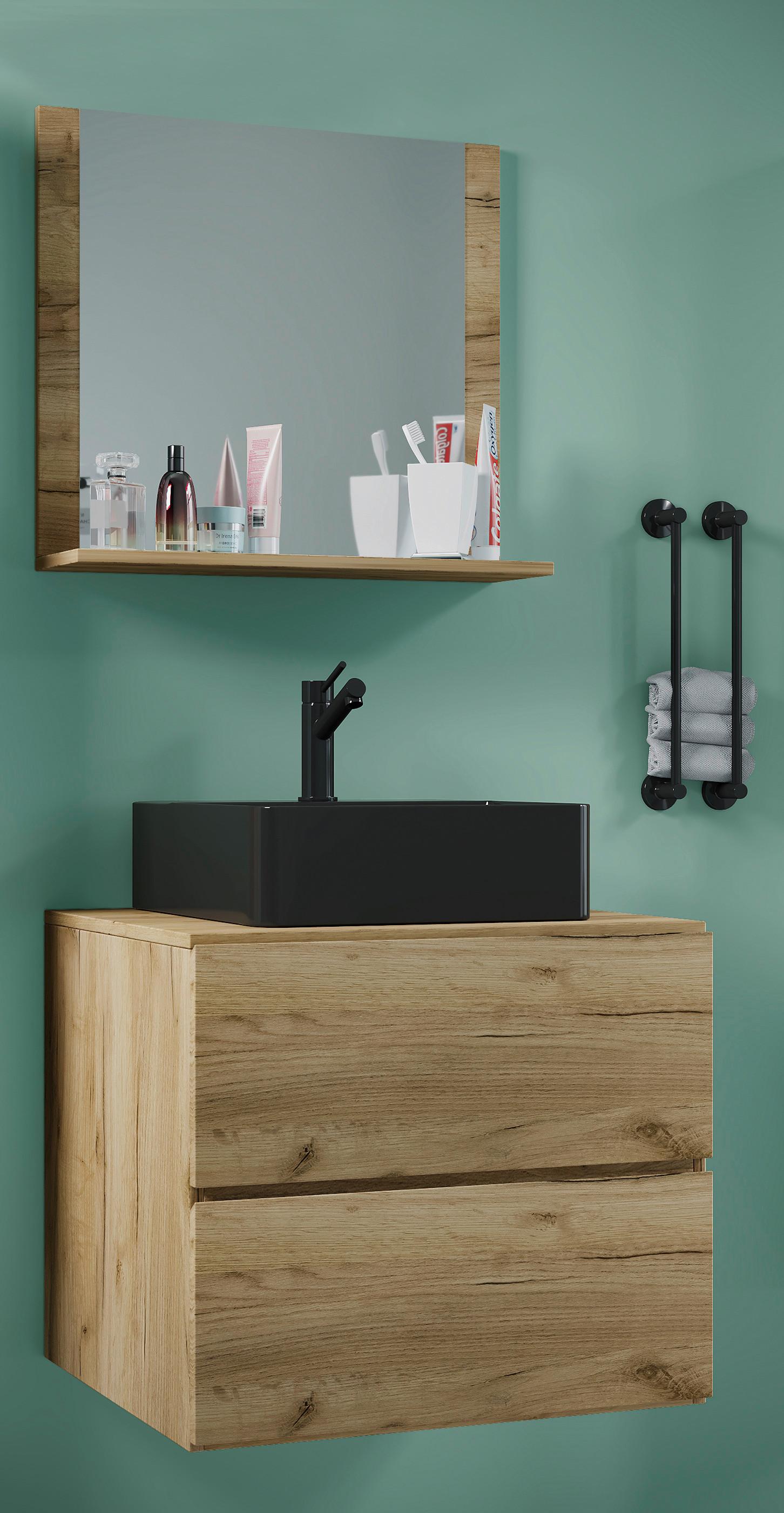 Badezimmer Lendas Bl M - Honigeiche/Schwarz, MODERN, Glas/Keramik (61cm) - MID.YOU