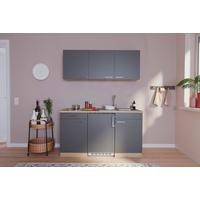 Miniküche m. Kühlschrank + Kochfeld 150 cm Grau/Eiche - Eichefarben/Grau, Basics, Holzwerkstoff (150cm) - Respekta
