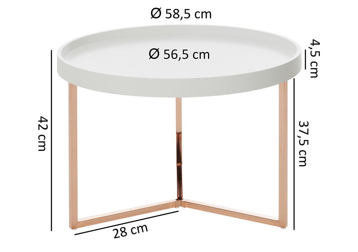 Konferenční stůl bílý - bílá/měděné barvy, Design, kov/dřevo (58,5/58,5/42cm) - MID.YOU