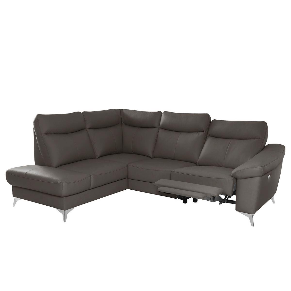 Ecksofa Luna Teilleder Dunkelbraun 194x242 - Chromfarben/Dunkelbraun, Design, Leder/Textil (194/242cm) - Livetastic