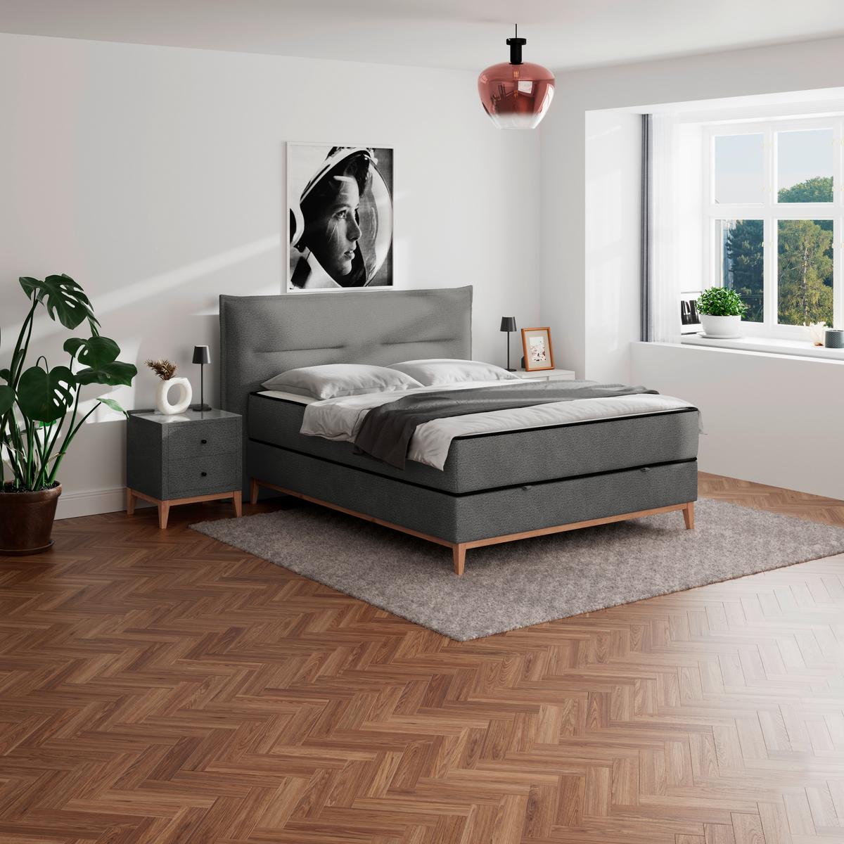 Boxbett Smile inkl. Matratze 180x200 - Anthrazit, KONVENTIONELL, Holz/Holzwerkstoff (180/200cm) - James Wood