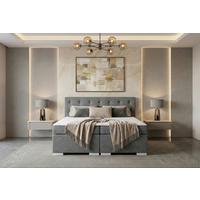 Boxspringbett mit Topper 180x200 Korfu - Chromfarben/Hellgrau, MODERN, Holzwerkstoff/Textil (180/200cm) - MID.YOU