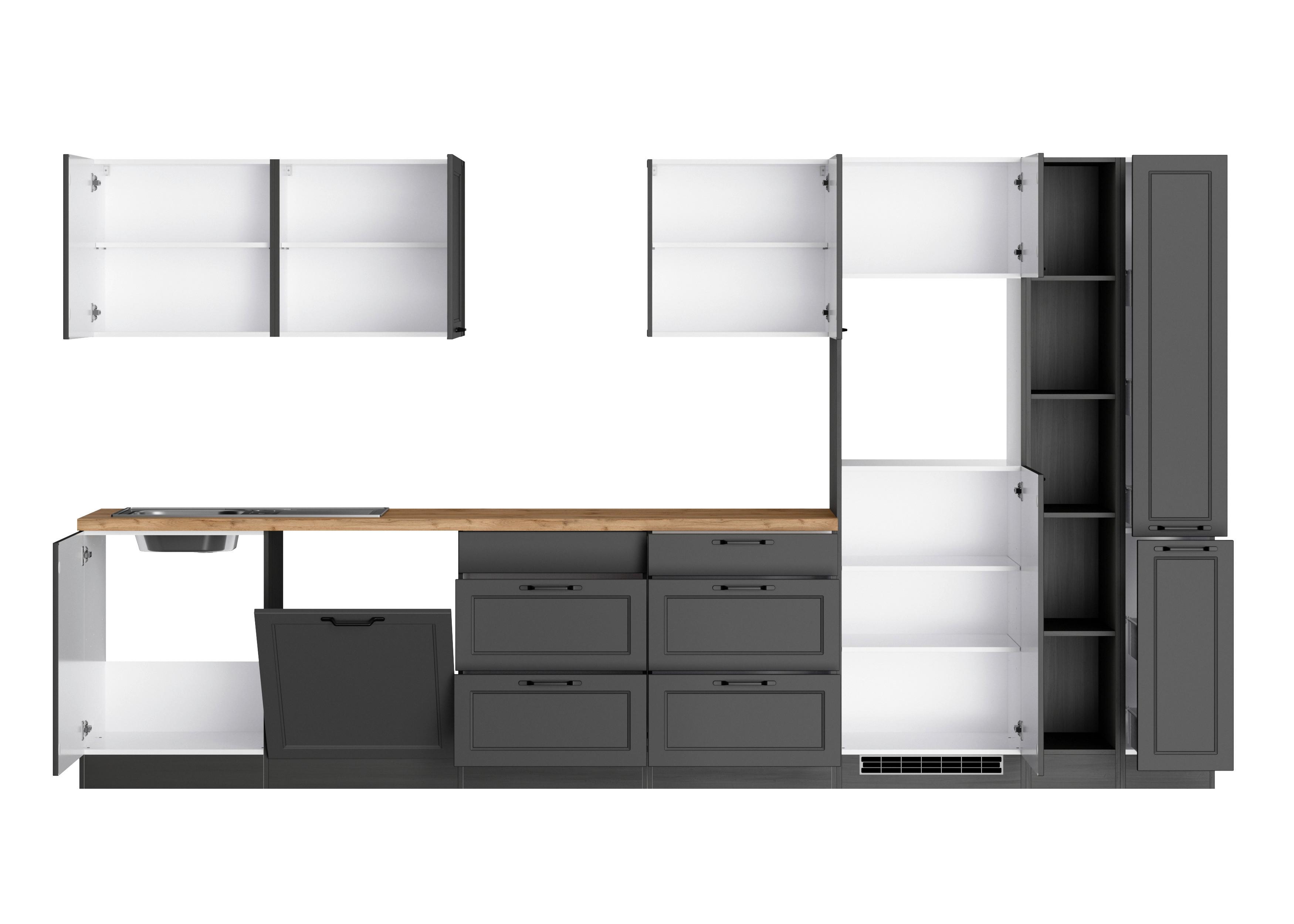 Küchenzeile Meran ohne Geräte B: 360 cm Grau/Eiche Dekor - Eiche Wotan/Grau, LIFESTYLE, Holzwerkstoff (360cm) - Held