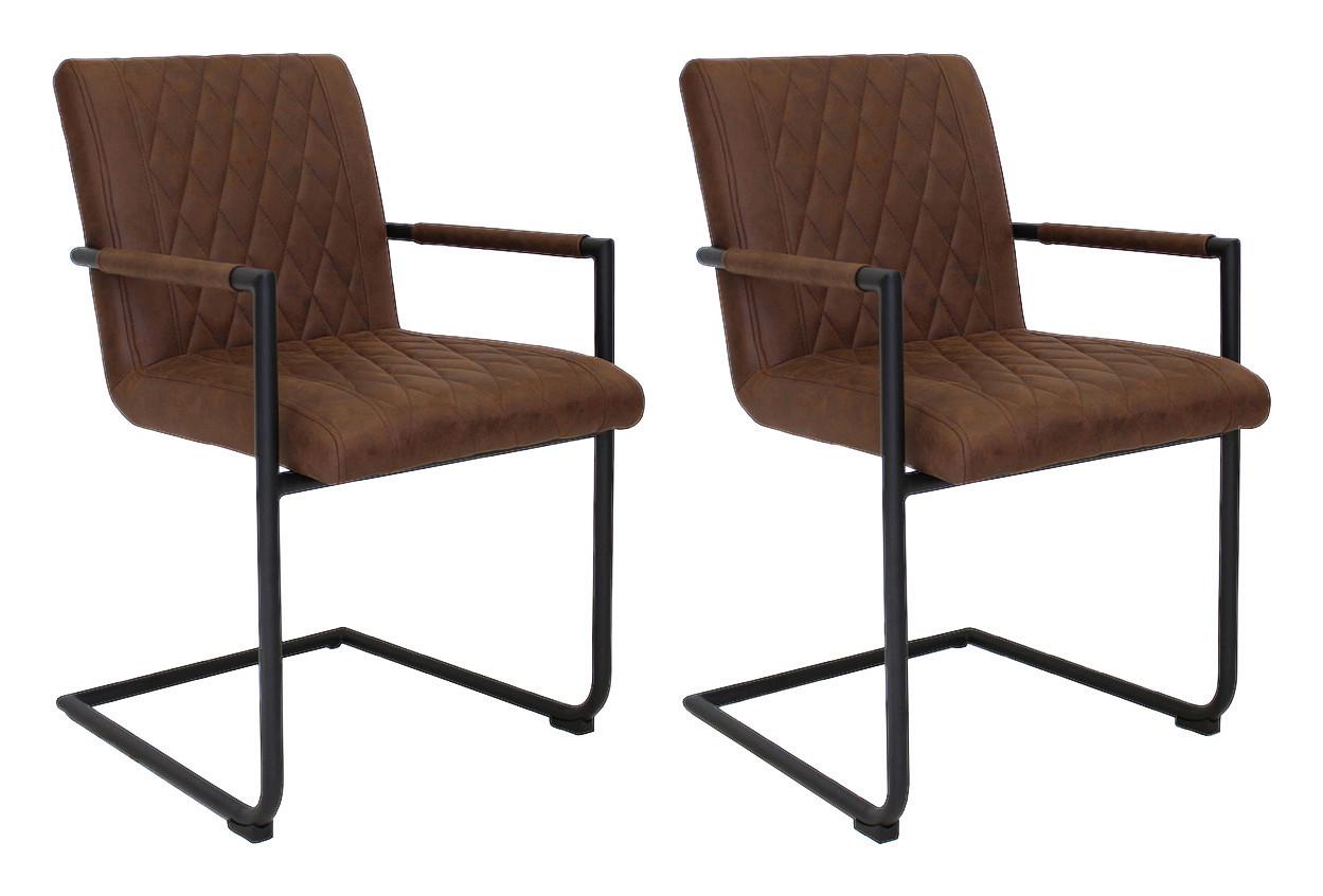 Armlehnstuhl-Set Damian - Schwarz/Braun, LIFESTYLE, Textil/Metall (52/88/63cm) - MID.YOU