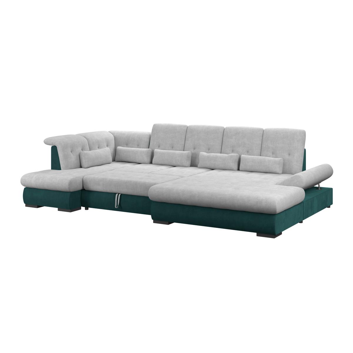 Wohnlandschaft Madera Silberfarben S: 212x358 cm - Türkis/Silberfarben, KONVENTIONELL, Kunststoff/Textil (212/358/190cm)