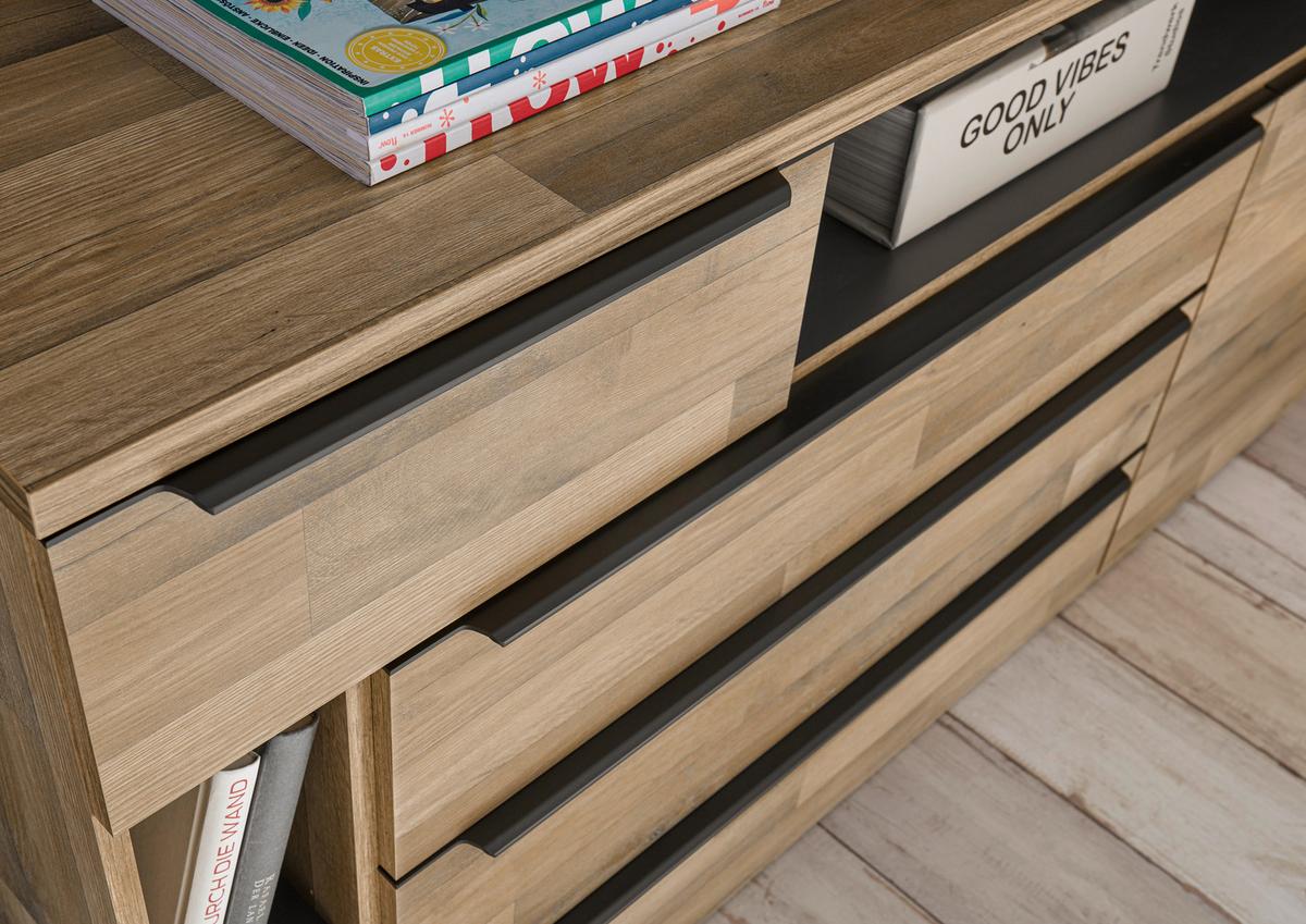 Komód James 150/82 Cm - grafitszürke/tölgyfa, Konventionell, faalapú anyag (150/82,2/38cm) - James Wood
