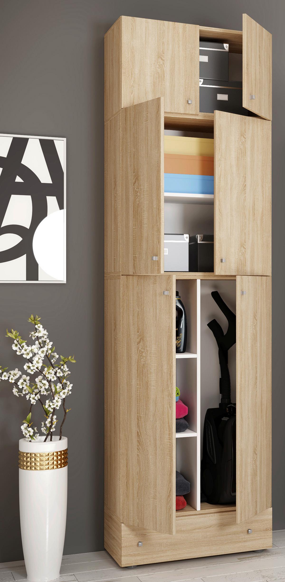 Mehrzweckschrank Lona XXL Eiche Dekor BxH: 70/240 cm - Schwarz/Sonoma Eiche, MODERN, Holzwerkstoff (70/240/39cm) - MID.YOU