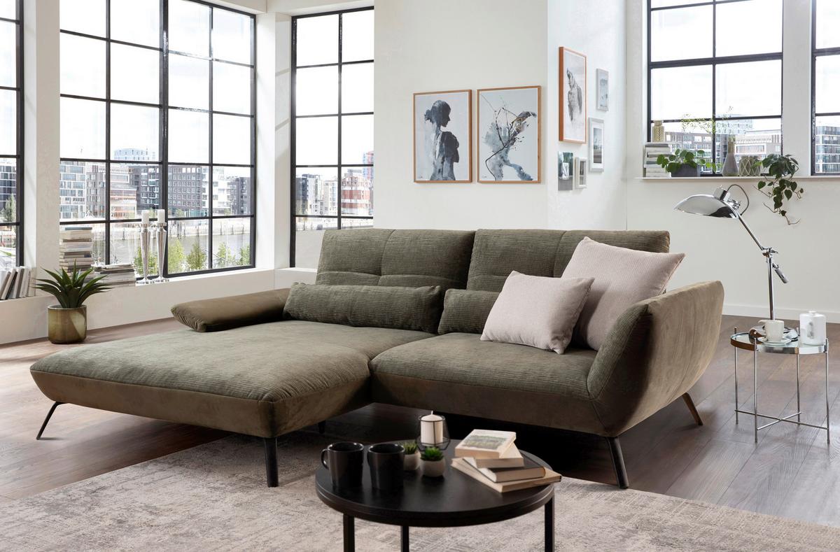 Ecksofa Dover Olivgrün, S:191-207x273cm - Schwarz/Olivgrün, Trend, Holzwerkstoff/Textil (191-207/273cm)