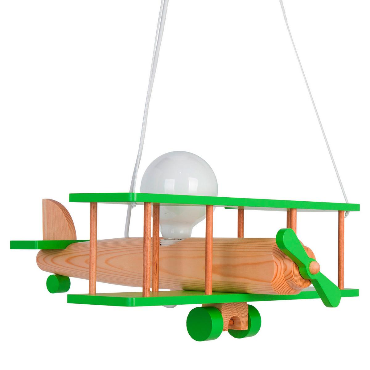 Kinderhängeleuchte Flugzeug H: 75 Cm 1-Flammig - Naturfarben/Grün, KONVENTIONELL, Holz (42/45/75cm)
