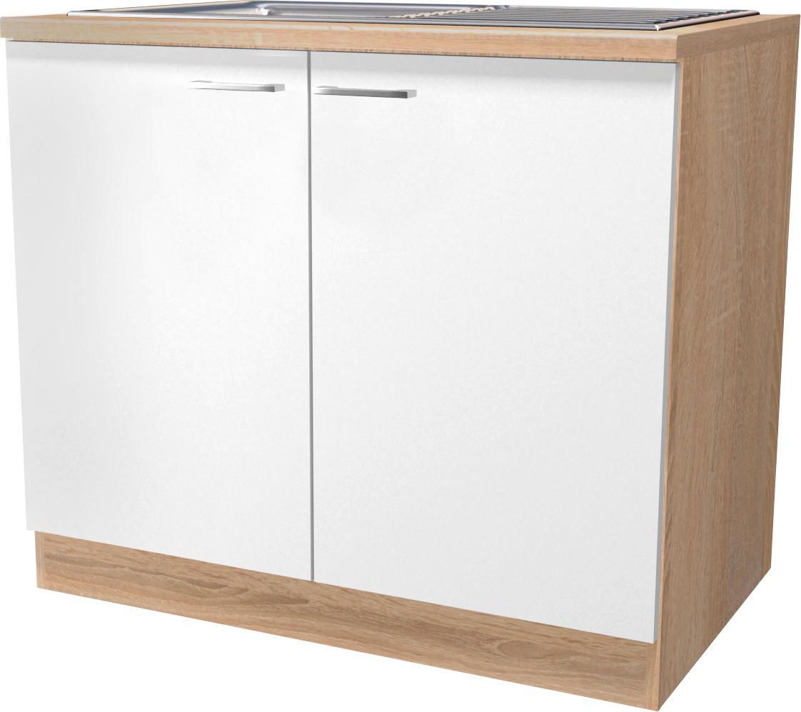 Dřezová Skříňka Samoa Dspu 100 Es - bílá/barvy dubu, Konvenční, kompozitní dřevo/plast (100/85/57cm)
