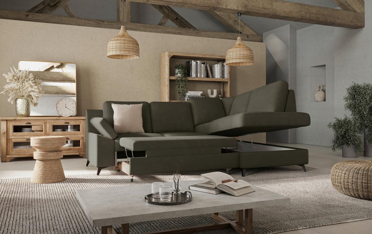 Ecksofa Boom, Dunkelgrün S: 242x170 Cm - Dunkelgrün/Schwarz, KONVENTIONELL, Textil (242/170cm) - Cotta