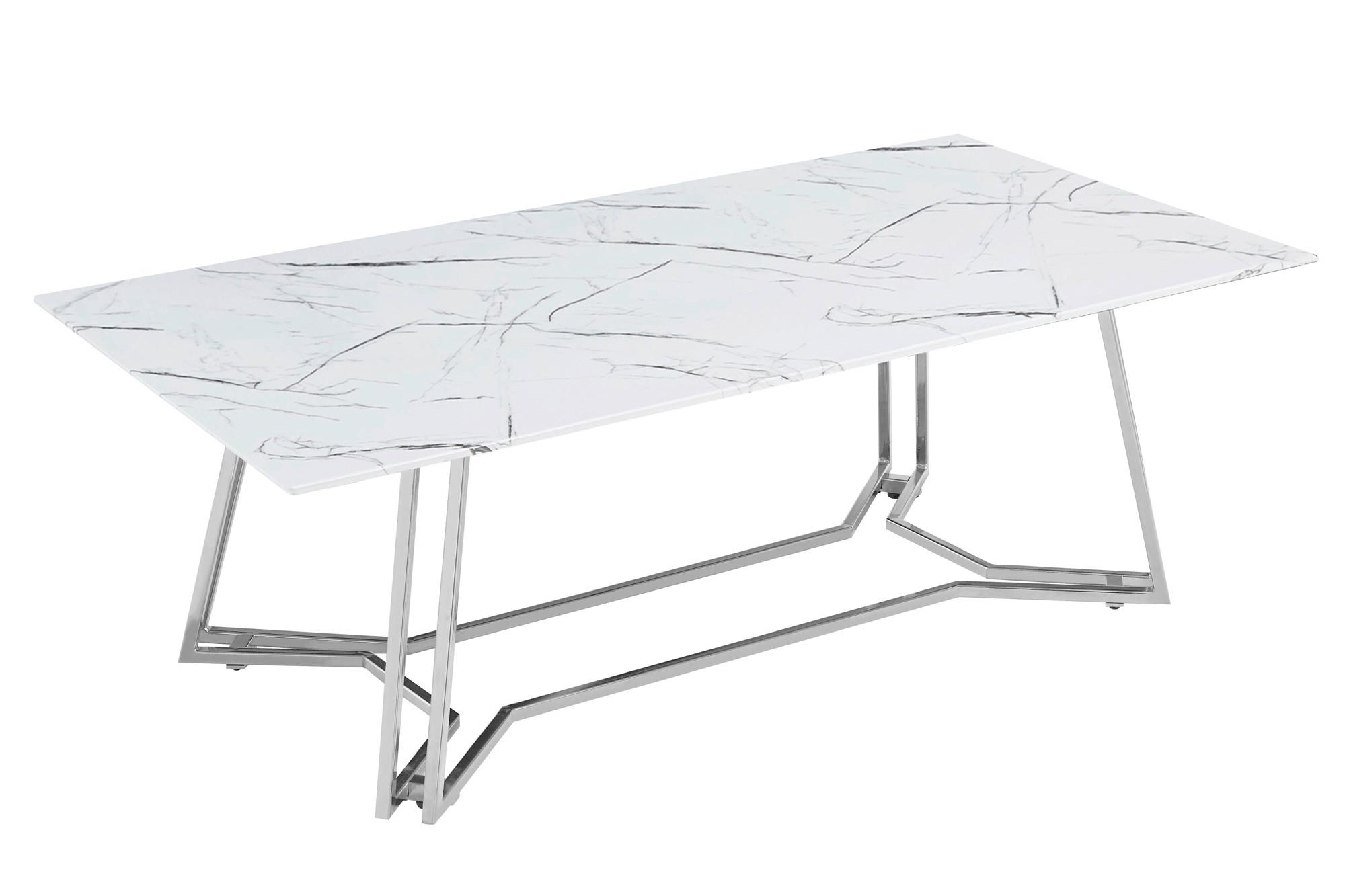 Couchtisch Weiß, Chromfarben L: 110 cm - Chromfarben/Weiß, Design, Glas/Metall (110/60/40cm) - Livetastic