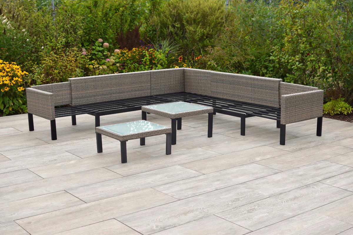 Loungegarnitur 3-Tlg Amantea Metall/Kunststoff mit Kissen - Beige, MODERN, Glas/Kunststoff (200/200cm) - Gardenson