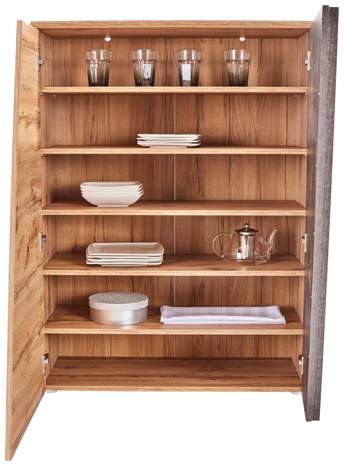 Kommode B 90cm Venedig, Wotan Eiche/beton Dekor - Eichefarben/Schwarz, MODERN, Holzwerkstoff (90/121,5/40cm)