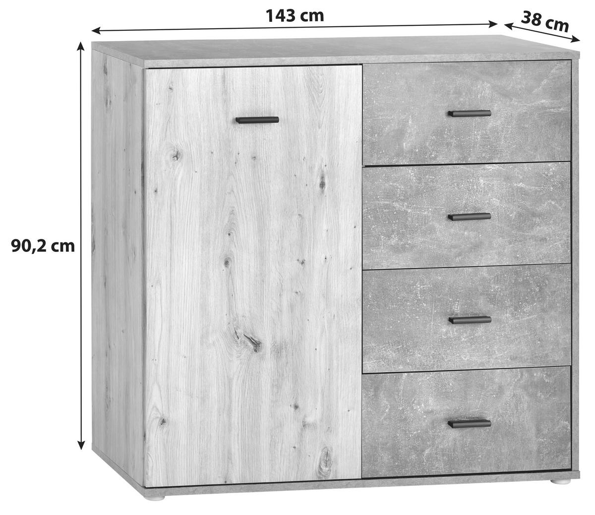 Kommode B: 96 Cm Tim, Artisan Eiche Dekor/weiß - Eichefarben, MODERN, Holzwerkstoff (96/90,2/38cm)