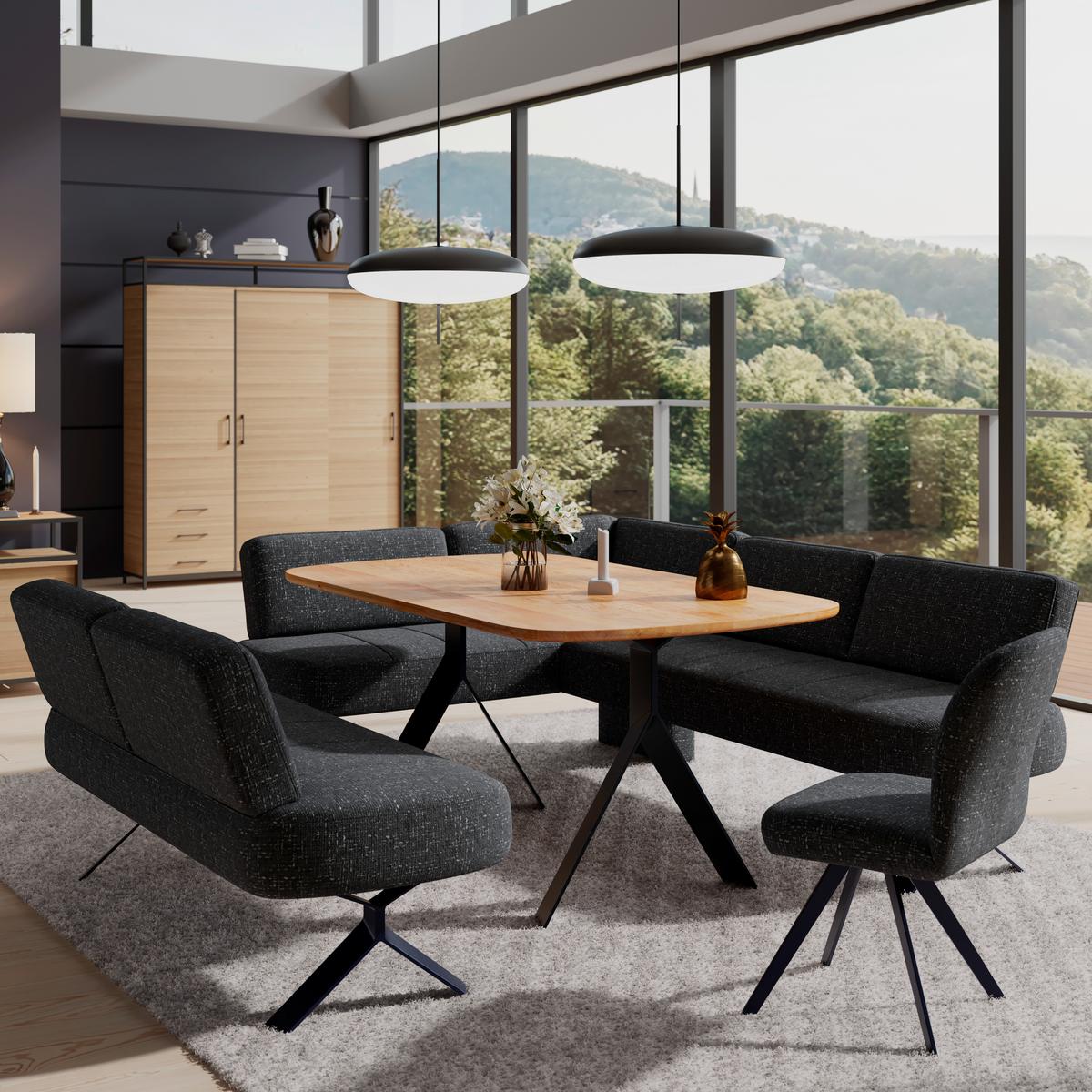 Eckbank dunkelgrau/Metallbeine Ulmo, S:176x248cm - Dunkelgrau/Schwarz, MODERN, Textil/Metall (176/248cm)