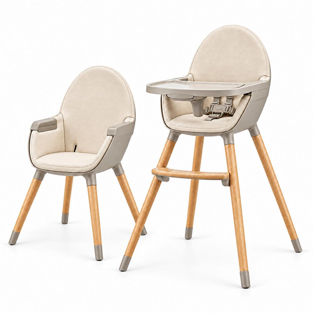 Hochstuhl Fini 2 Beige, B/H/T: 55x96x58,5cm - Beige, Basics, Leder/Holz (55/96/58.5cm) - Kinderkraft