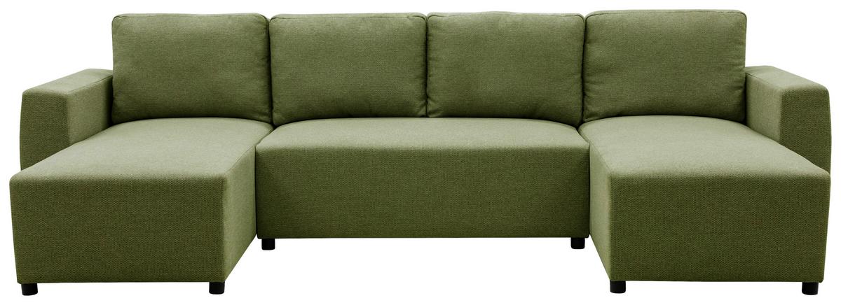 Wohnlandschaft Pharell Mit Schlaffunktion Olivgrün - Schwarz/Olivgrün, Basics, Textil (155/297/155cm) - Livetastic