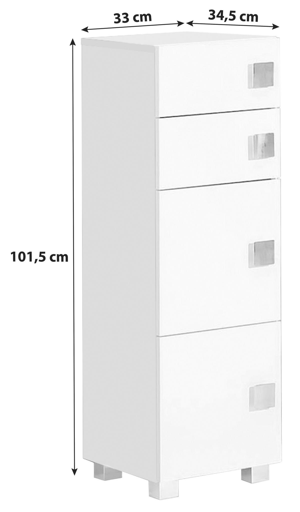 Unterschrank Mit 2 Laden Quadra B: 33 Cm Weiß - Chromfarben/Weiß, MODERN, Holzwerkstoff (33/101,5/34,5cm) - MID.YOU