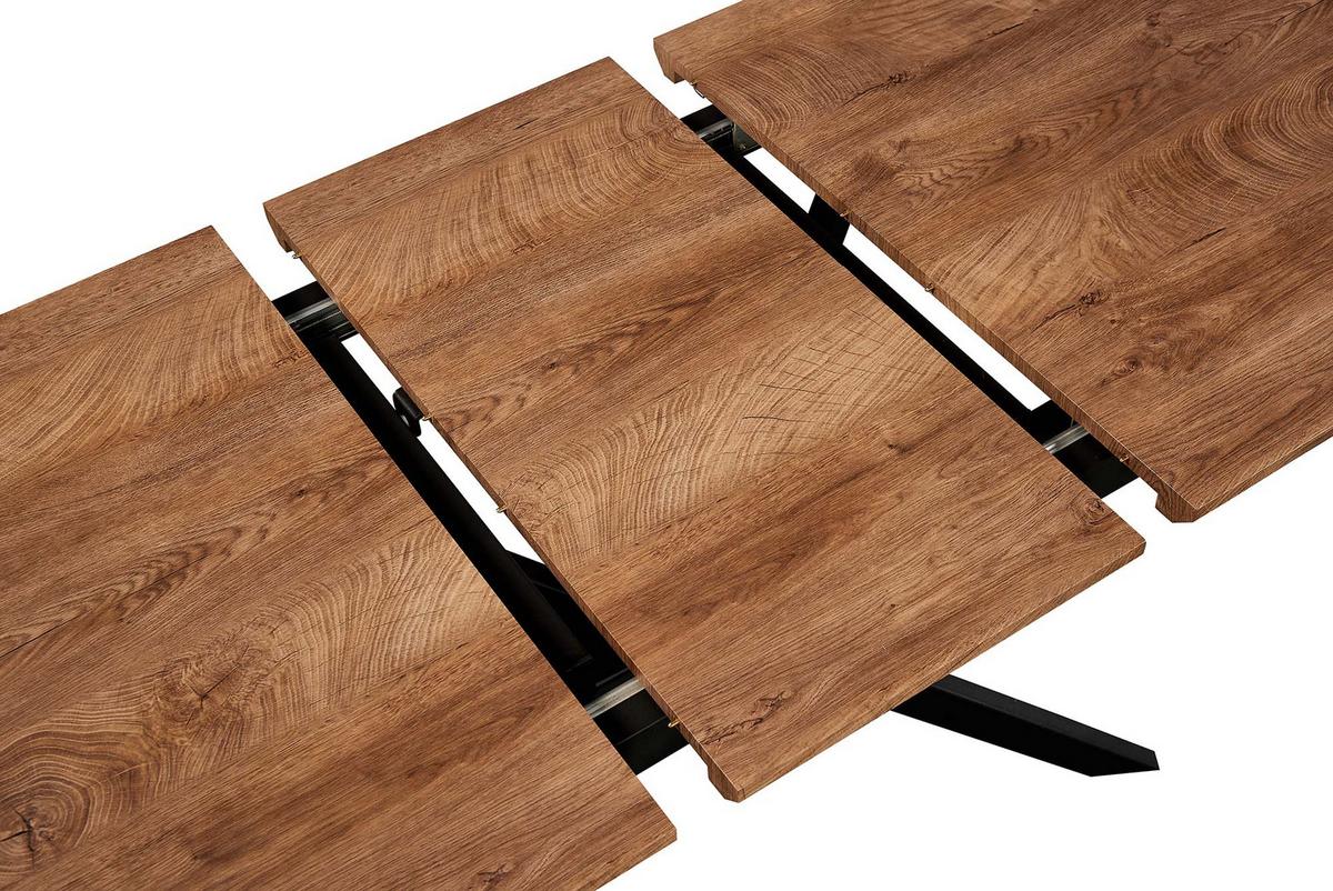 Jídelní stůl AKI 140-180x80 cm - černá/barvy vlašských ořechů, Moderní, kov/kompozitní dřevo (140-180/80/76cm) - Bessagi Home