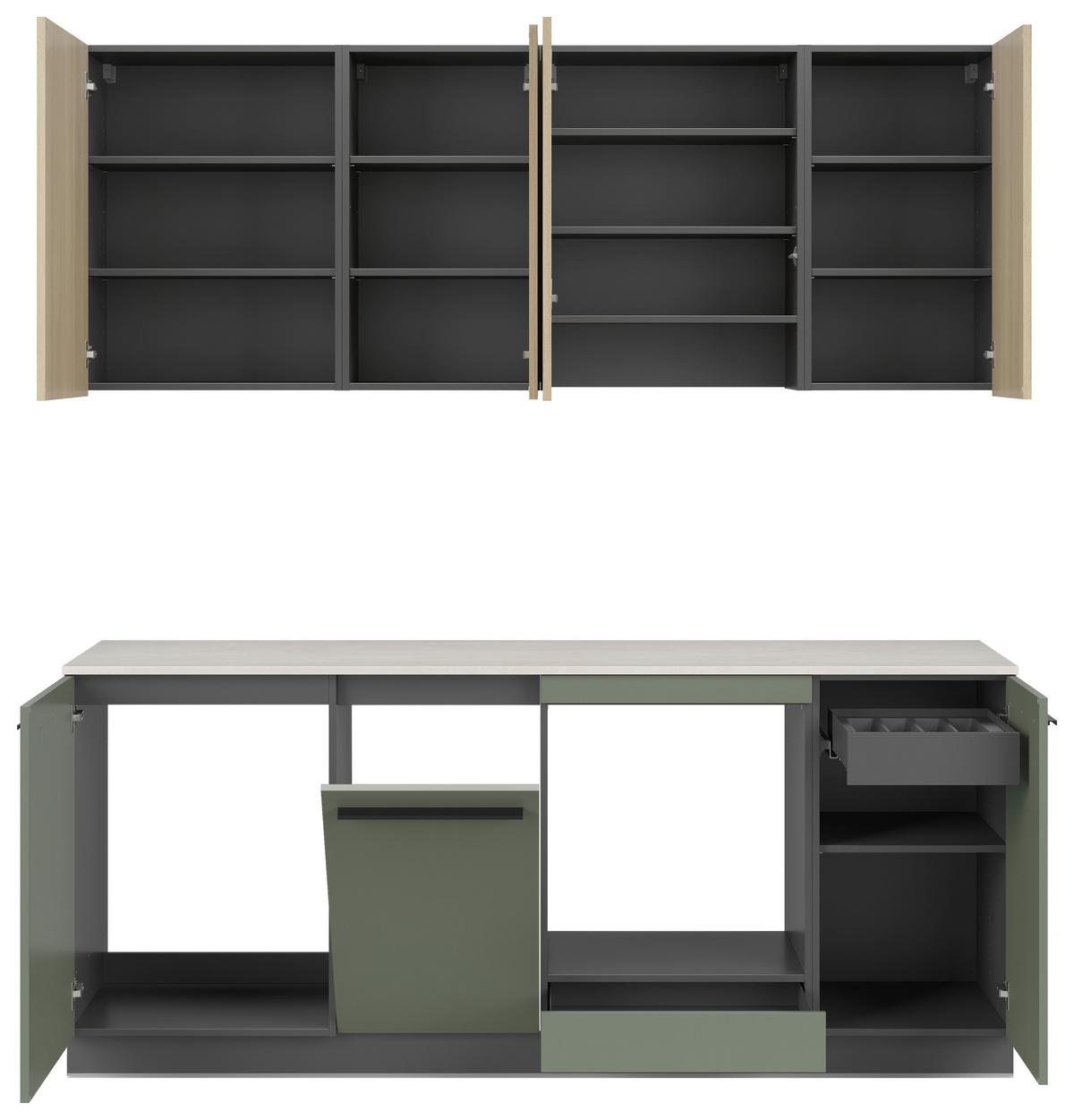 Küchenblock Milino Small-Smg/Sbe - Dunkelgrün/Eichefarben, Basics, Holzwerkstoff (210cm) - Visiona