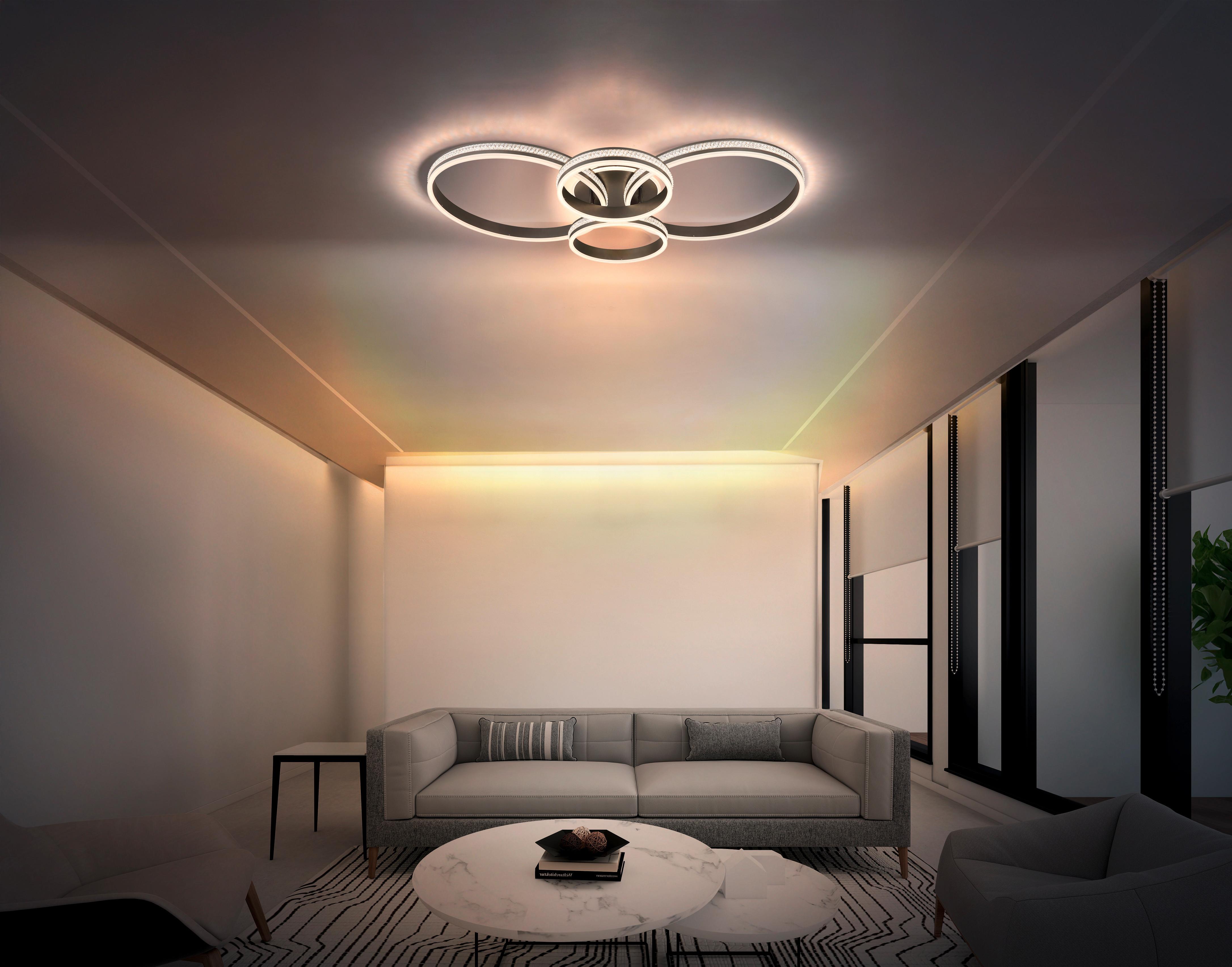 LED-Deckenleuchte Grouni Klar Titanfarben D: 51,5 cm - Klar/Titanfarben, Design, Kunststoff/Metall (51,5/11,4cm) - Globo