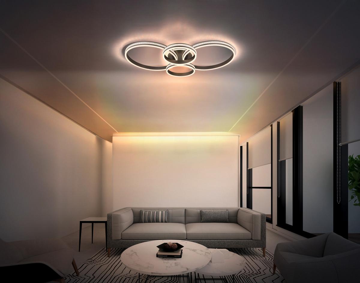 LED-Deckenleuchte Grouni Klar Titanfarben D: 51,5 cm - Klar/Titanfarben, Design, Kunststoff/Metall (51,5/11,4cm) - Globo