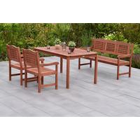 Gartentischgruppe Lima 4--Teilig. aus Holz mit Bank - Eukalyptusholzfarben, KONVENTIONELL, Holz - Gardenson