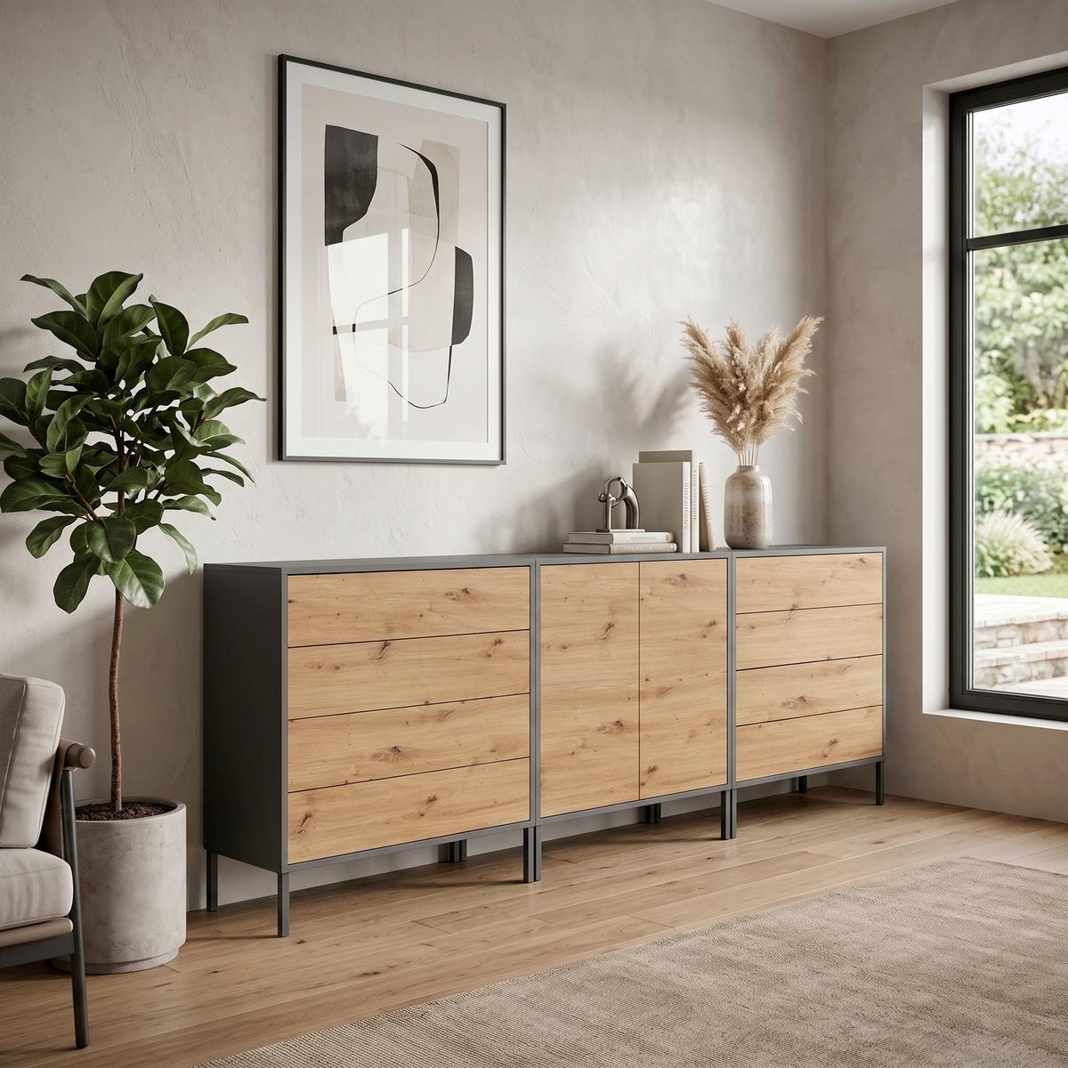 SIDEBOARD Mailand4B:237cmEiche/Anthrazit - Anthrazit/Eiche Artisan, MODERN, Holzwerkstoff (237/86/33cm) - MID.YOU