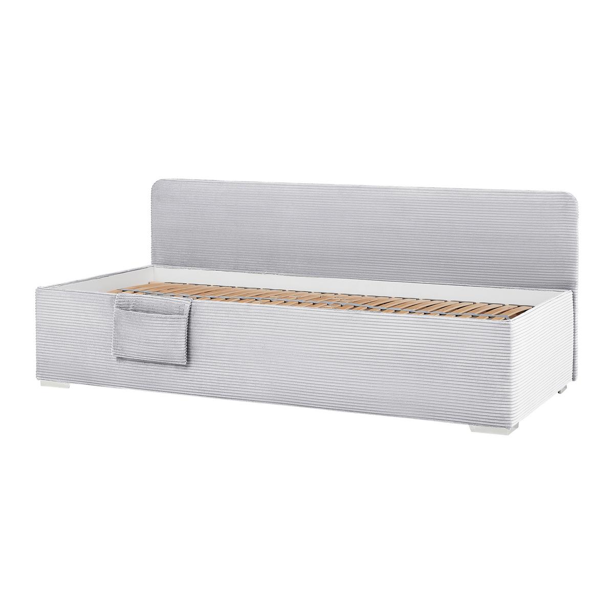 Posteľ Remi s bočnicami 90x200, poťah svetlosivý - prírodná farba/svetlosivá, Konventionell, drevo/textil (90/200cm) - Based