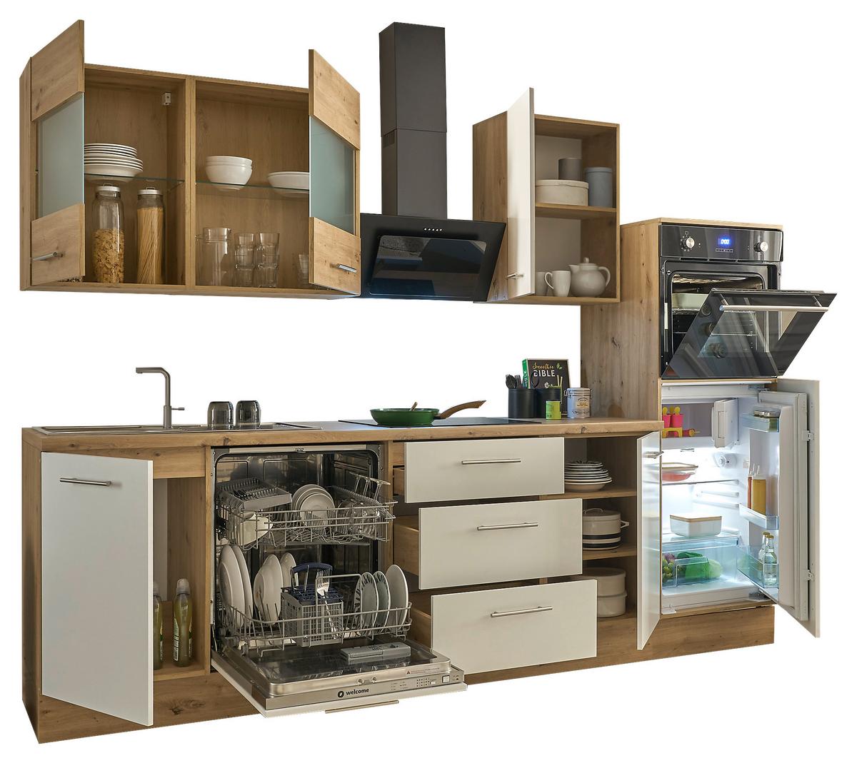 Küchenblock Capri Weiß/eiche Dekor B: 280 Cm - Weiß/Eiche Artisan, Basics, Glas/Holzwerkstoff (280cm) - MID.YOU