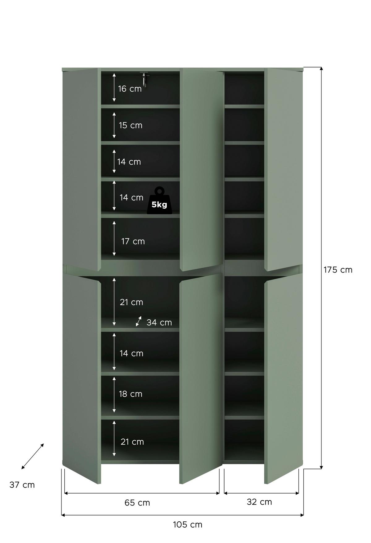 Garderobenschrank Scarpa, Graugrün B: 105 Cm - Schwarz/Graugrün, Design, Holzwerkstoff (105/175/37cm) - Livetastic