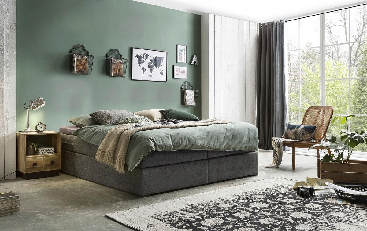 BOXSPRINGBETT Weiß/Naturfarben 180x200cm - Dunkelgrau/Schwarz, Basics, Textil (180/200cm) - Livetastic