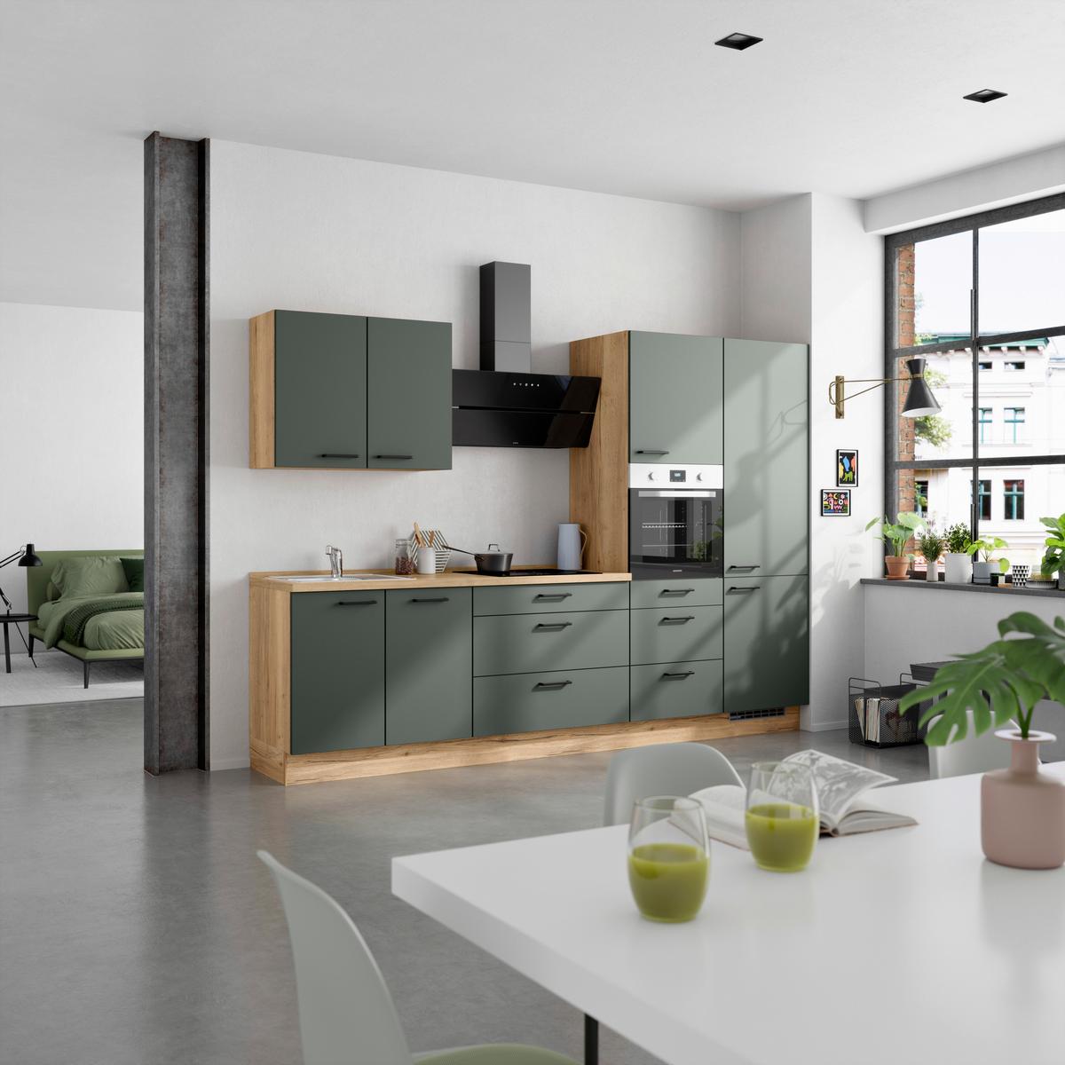 Küchenleerblock Easytouch High-Line, H4 Rechts - Dunkelgrün/Eichefarben, MODERN, Holzwerkstoff (300cm) - Nobilia